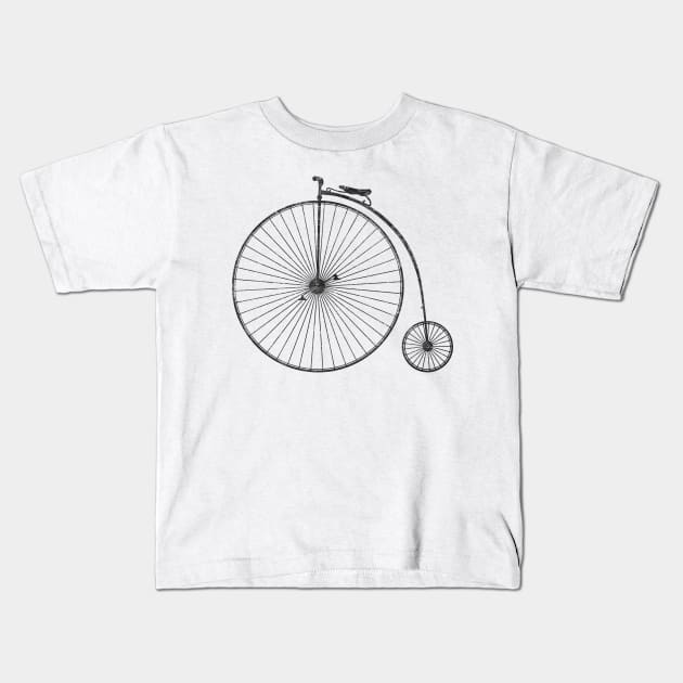 Penny Farthing High Wheel Bicycle Kids T-Shirt by TheWanderingFools